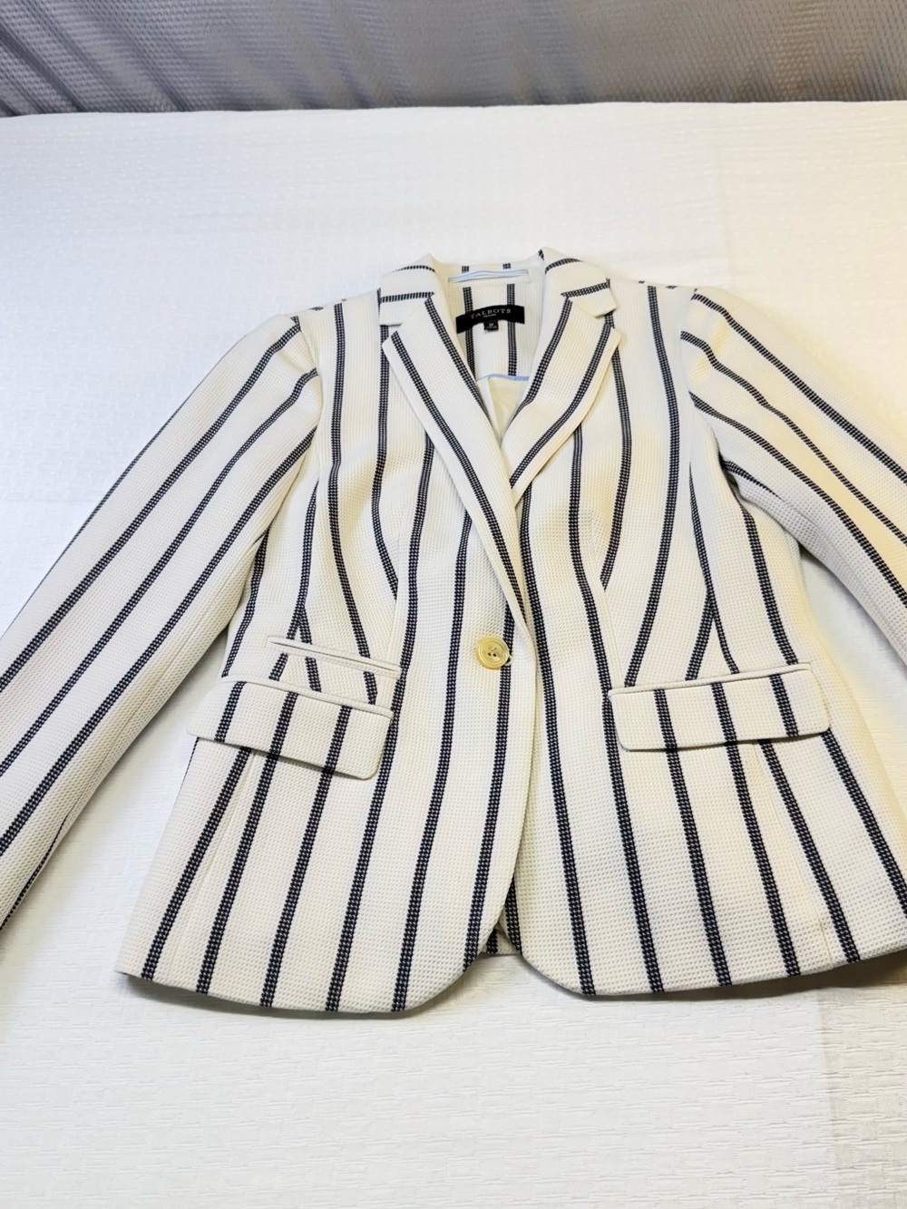 Talbots Cream Blazer with Navy Vertical Stripes